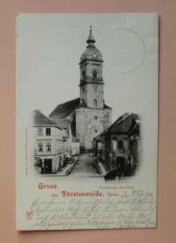 Ansichtskarte AK Gruß aus Fürstenwalde Spree 1898 Kirchstrasse Dom Häuser Geschäfte Architektur Ortsansicht Brandenburg